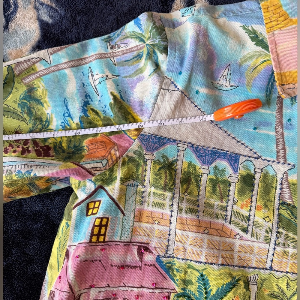 Keren Hart Colorful Scenic Village Print Button Jacket Women’s Large - Picture 8 of 9
